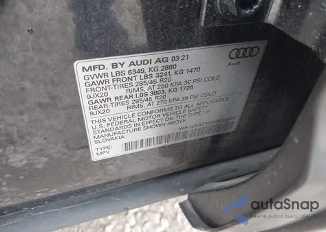 2021 Audi Q7 Premium Plus 55 Tfsi Quattro Tiptronic из США, поврежденный, VIN WA1LXAF72MD034534